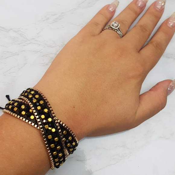 Double Strand Gold Black Wrap Bracelet - Picture 4 of 7